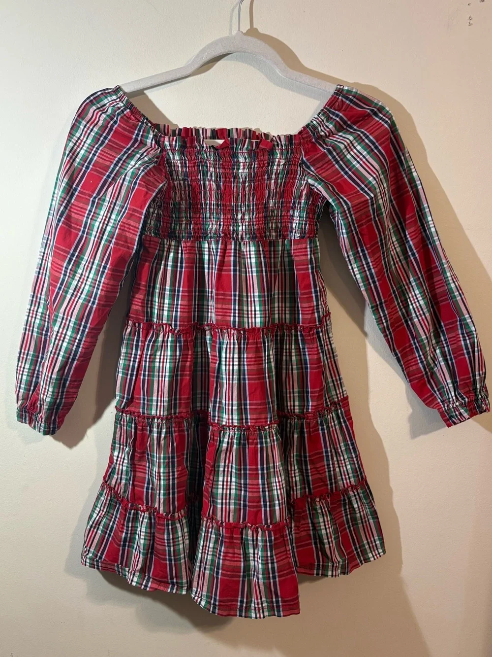 Crown & Ivy Kids dress size 6X festive‎ red green plaid smocked Tiered Dress